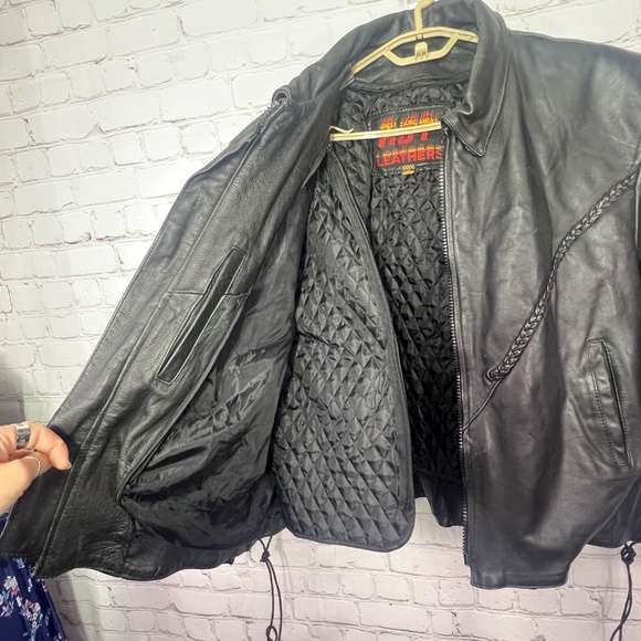 🏍️ |•HOT LEATHERS•| Genuine Leather Black Zip Out Insulate Jacket Size XXXXL - Picture 10 of 15